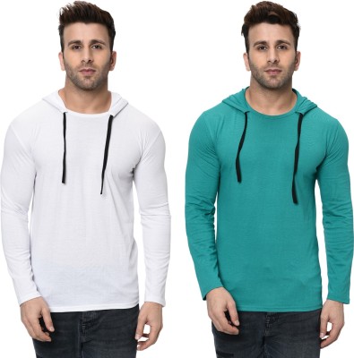 Unite Wear Solid Men Hooded Neck White, Light Green T-Shirt