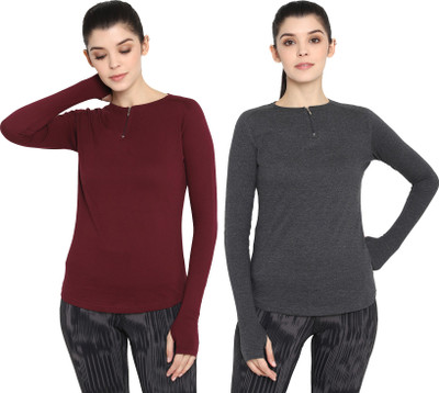 Ap'pulse Solid Women Round Neck Multicolor T-Shirt