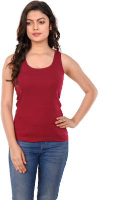 StyleAone Casual Sleeveless Solid Women Maroon Top