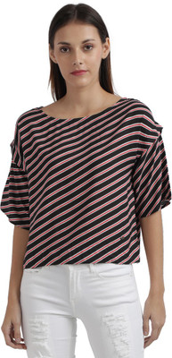 Parx Woman Casual 3/4 Sleeve Striped Women Red Top