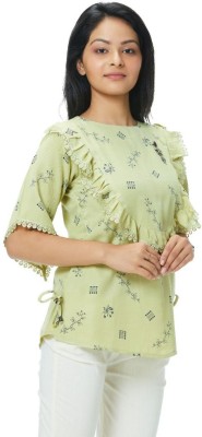 CHANGING SEASONS Casual Half Sleeve Printed Women Dark Blue, Light Green Top