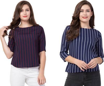 Now Try IT Casual 3/4 Sleeve Striped Women Red, Blue Top