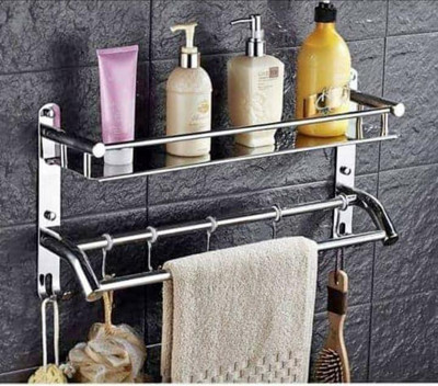 Welson by WELSON HIgh Grade Stainless Steel Multipurpose Single Layer Bathroom Shelf/Kitchen Shelf/Towel Rack for Bathroom/Towel Holder/Bathroom Accessories Wall-Mount (Single Layer Self) Silver Towel Holder(Stainless Steel)
