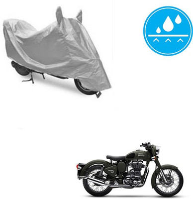 SRENTERPRISES Two Wheeler Cover for Royal Enfield(Battle, Silver)