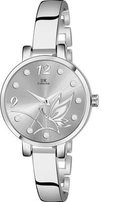 IIK Collection Fashionable Butterfly Studded Silver Dial With Silver Metallic Bracelet Chain Analog Watch  - For Women