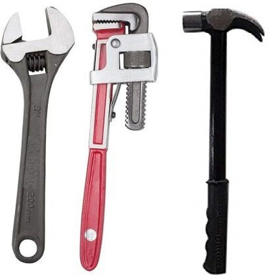 Toolhub Set Of 3 Tools Heavy Duty Hammer, 8 In Spanner & 10 In Pipe Wrench Hand Tool Kit(3 Tools)