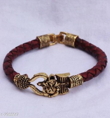 Pihoo Enterprise Leather Garnet Gold-plated Kada