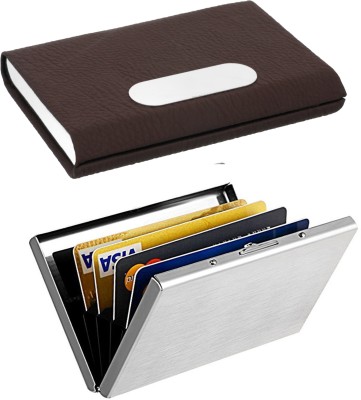 OFIXO Plain_ATM & 1107 Steel Credit Card Holder, Wallet Slim Metal Case 6 Card Holder(Set of 2, Multicolor)