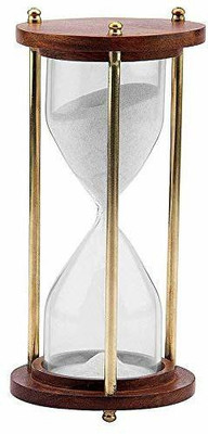 VETERIS Wooden and Brass Sand Timer Hour Glass Sandglass Clock Ideal for Exercise Tea Making Antique Nautical Décor Theme Height 6 Inches 5 Minutes Sand Clock