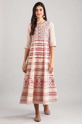 Aurelia Women Fit and Flare White Midi/Calf Length Dress