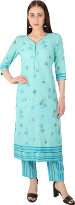 Emeros Women Printed Straight Kurta(Blue)