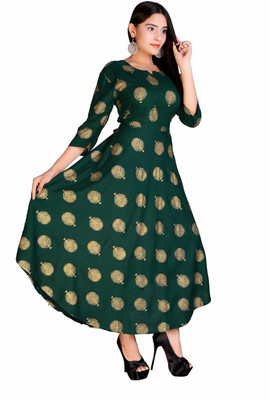 Kuber taxtile Flared/A-line Gown(Green)