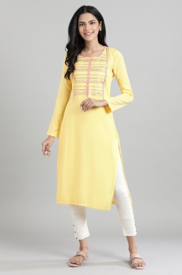 Aurelia Women Embroidered Straight Kurta(Yellow)