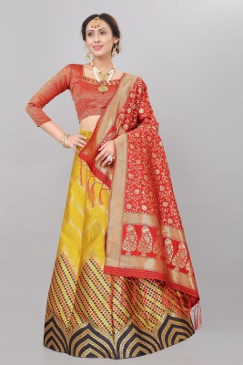 Luximal Printed Semi Stitched Lehenga Choli(Red, Yellow)