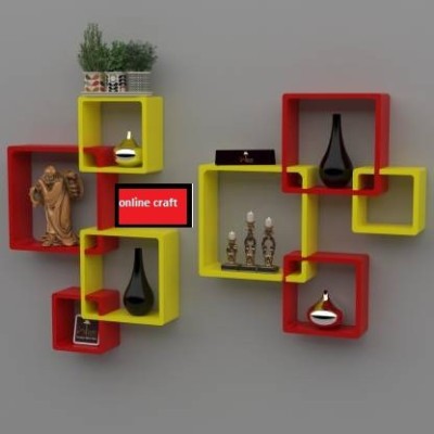 KHUSUBHDECOR wooden attach 8 shelf red yellow Wooden Wall Shelf(Number of Shelves - 8, Red, Yellow)
