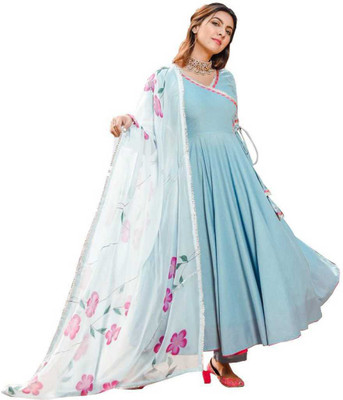 Shunit creation Women Solid Anarkali Kurta(Light Blue)