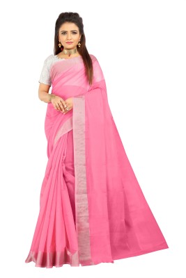 JS Clothing Mart Solid/Plain Banarasi Cotton Silk Saree(Pink)