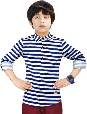 MADE IN THE SHADE Boys Striped Casual White, Blue Shirt