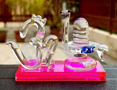 PR Star PR Star Decorative Shivling Decorative Showpiece - 6 cm(Glass, Pink, Clear)