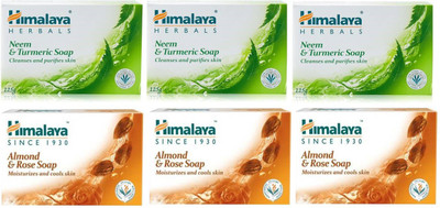 HIMALAYA Almond Rose Soap and Neem And Turmeric Soap 125 g Pack of 6(6 x 125 g)