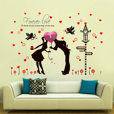 Stickerberry 124 cm Romantic Love Couple Quote Valentine Hearts Wall Sticker 85Cm X 124Cm Self Adhesive Sticker(Pack of 1)