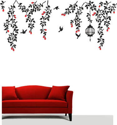 Stickerberry 50 cm Hanging Black Flower Vines' Wall Sticker Standard Size- 117CM X 50CM Self Adhesive Sticker(Pack of 1)