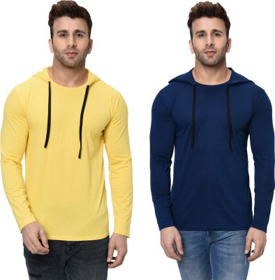 Unite Wear Solid Men Hooded Neck Yellow T-Shirt