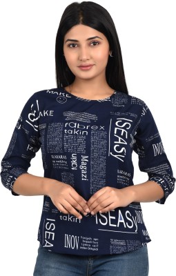 TUSI Casual 3/4 Sleeve Printed Women Dark Blue Top