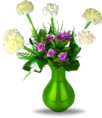 DESHILP OVERSEAS Green Glass Vase and Flower Guide Booklet - Decorative Glass Flower Vase for Floral Arrangements, Weddings, Home Decor or Office. Glass Vase(7 inch, Green)