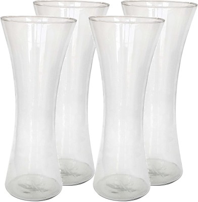 AGAMI Set of Four Curved shape Transparent Vase pot for flowers and plants Earthenware, Glass Vase(10 inch, Clear)