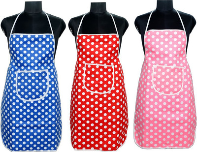 JMI Cotton, Polyester Home Use Apron - Medium(Blue, Pink, Red, Pack of 3)