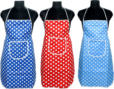JMI Cotton, Polyester Home Use Apron - Free Size(Blue, Red, Light Blue, Pack of 3)