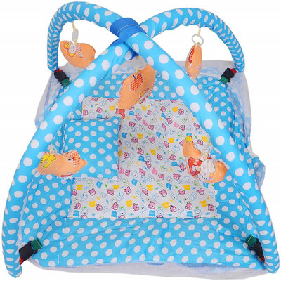 cute little heart Polyester Infants Washable Soft and Comfortable Cotton Baby Bedding Set with Mosquito Net and Play Gym with Hanging Toys for Baby, 0 to 12 Months (Sky Blue color) Mosquito Net(Sky Blue, Tent)