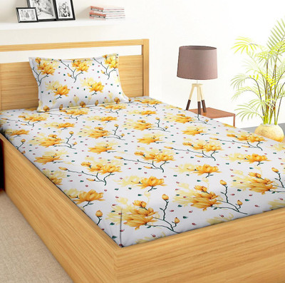 VAS COLLECTIONS 144 TC Microfiber Single Abstract Flat Bedsheet(Pack of 1, Gold)