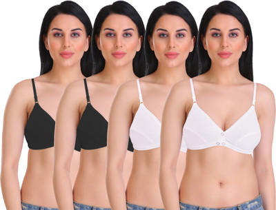 Featherline Non Padded Non Wired Regular Women's Front Open T-Shirt Bra Women T-Shirt Non Padded Bra(Black, White)