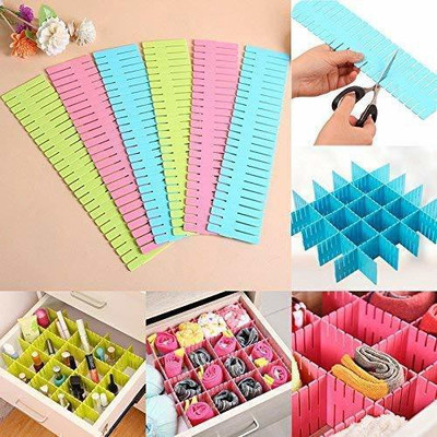 SUVARNA Adjustable Stretchable Interlocking Drawer Clapboard Divider/Grid Closet Sorting Partition/Plastic Strips Separators Cabinet Storage Box Socks/Makeup Drawer Divider(Plastic)