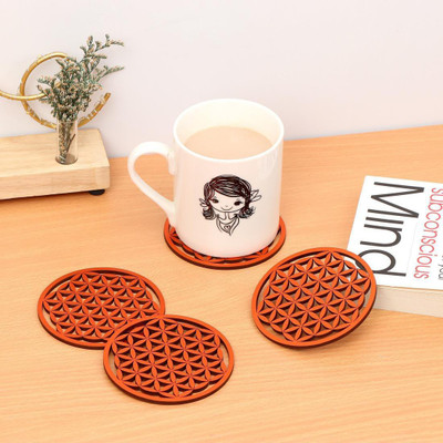 DULI Round Reversible Medium Density Fibreboard Coaster Set(Pack of 4)