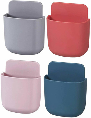 VEWIKZY 4 Compartments Plastic Wall Mounted Storage Box(Multicolor)