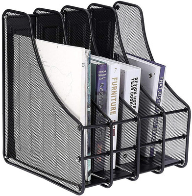 FosCadit 4 Compartments Metal Metal Mesh Desk Organizer File/Folder Divider(Black)