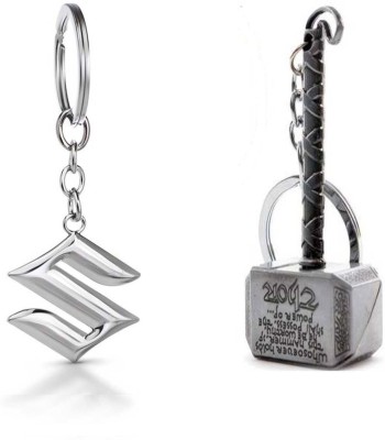 Rashi Trades 2 Stylish Maruti Suzuki & Thor Hammer Silver Key Chain Key Chain