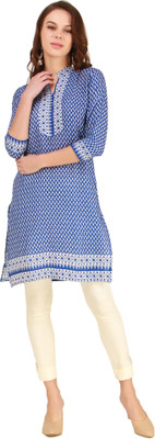 PeniLo Women Printed Straight Kurta(Light Blue)