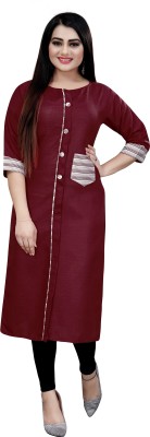FESHILIOUSA Women Self Design, Striped, Abstract, Embellished, Applique, Solid Straight Kurta(Maroon)