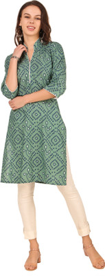 PeniLo Women Printed Straight Kurta(Light Green)