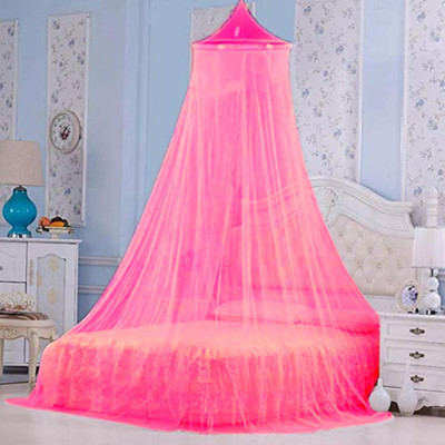 Maruti Enterprise Polyester Adults Washable Mosquito net Portable Double Bed7*7 (Round-Canopy) Mosquito Net(Dark Pink, Ceiling Hung)