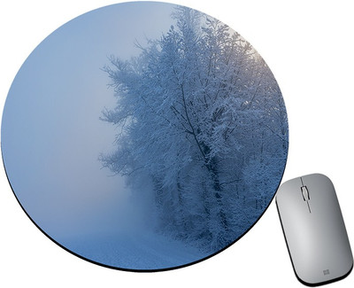 BLISSart Mousepad For Laptops Computer Gaming Mouse Pad HD Printed-White Snow Non Slip Base Mousepad(Round)