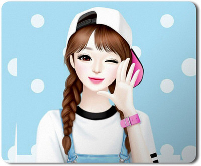 feeling hub Cartoonic Cute Girl Image Printed Mousepad for Laptop & Computer Non Slip Base Mousepad(Multicolor)