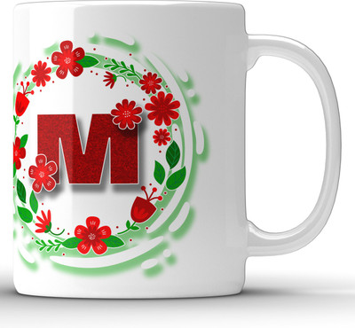 Unbounded Company Alphabet M Floral Pattern White Ceramic Coffee Mug(325 ml)
