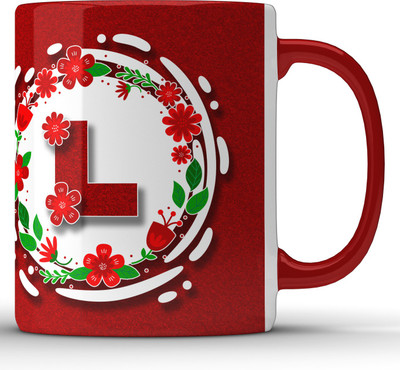 Unbounded Company Alphabet L Floral Pattern Red Ceramic Coffee Mug(325 ml)