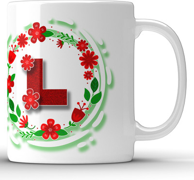 Unbounded Company Alphabet L Floral Pattern White Ceramic Coffee Mug(325 ml)