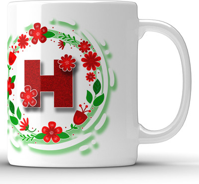 Unbounded Company Alphabet H Floral Pattern White Ceramic Coffee Mug(325 ml)